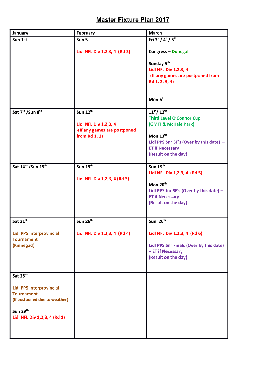 Master Fixture Plan 2017