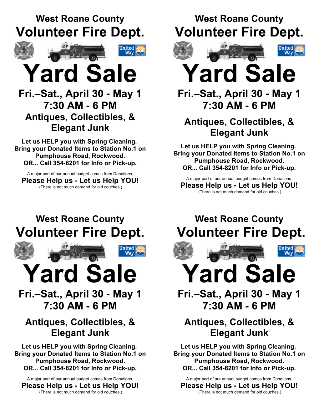 WRCVFD Yard Sale Flyer 2010