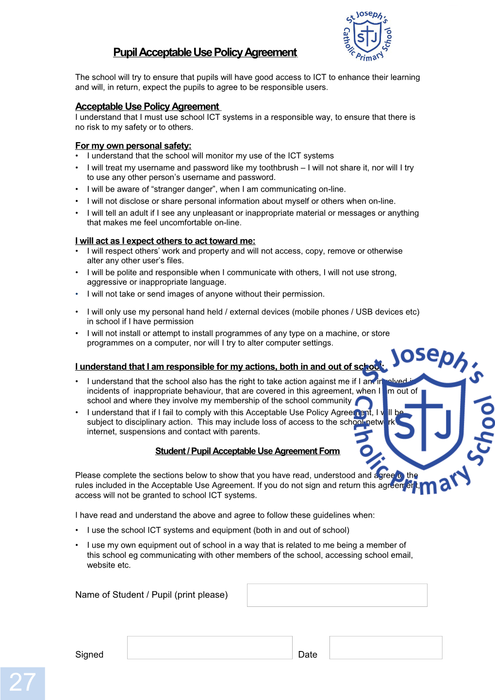 Pupil Acceptable Use Policy Agreement