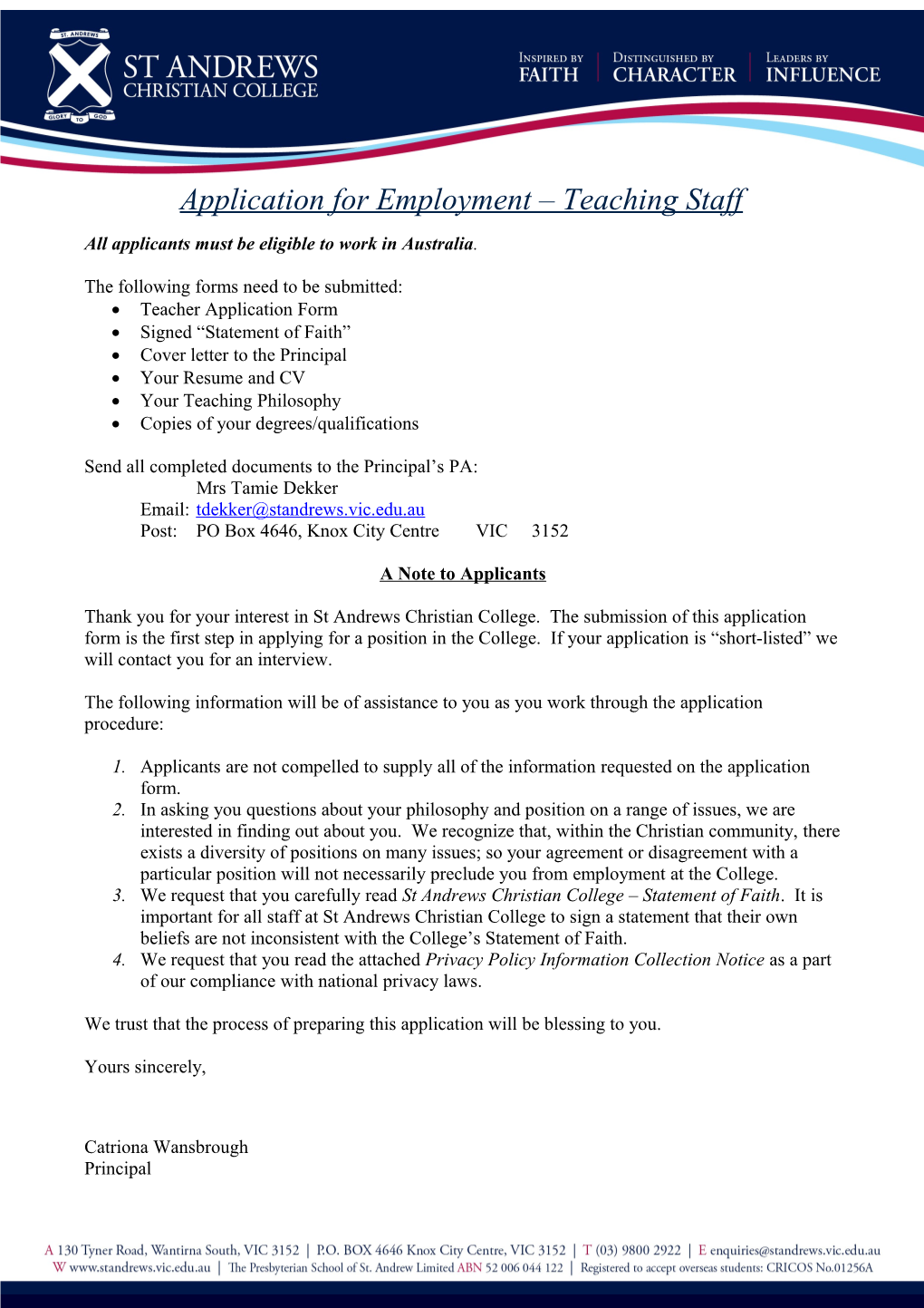 Application for Employment Teaching Staff s2