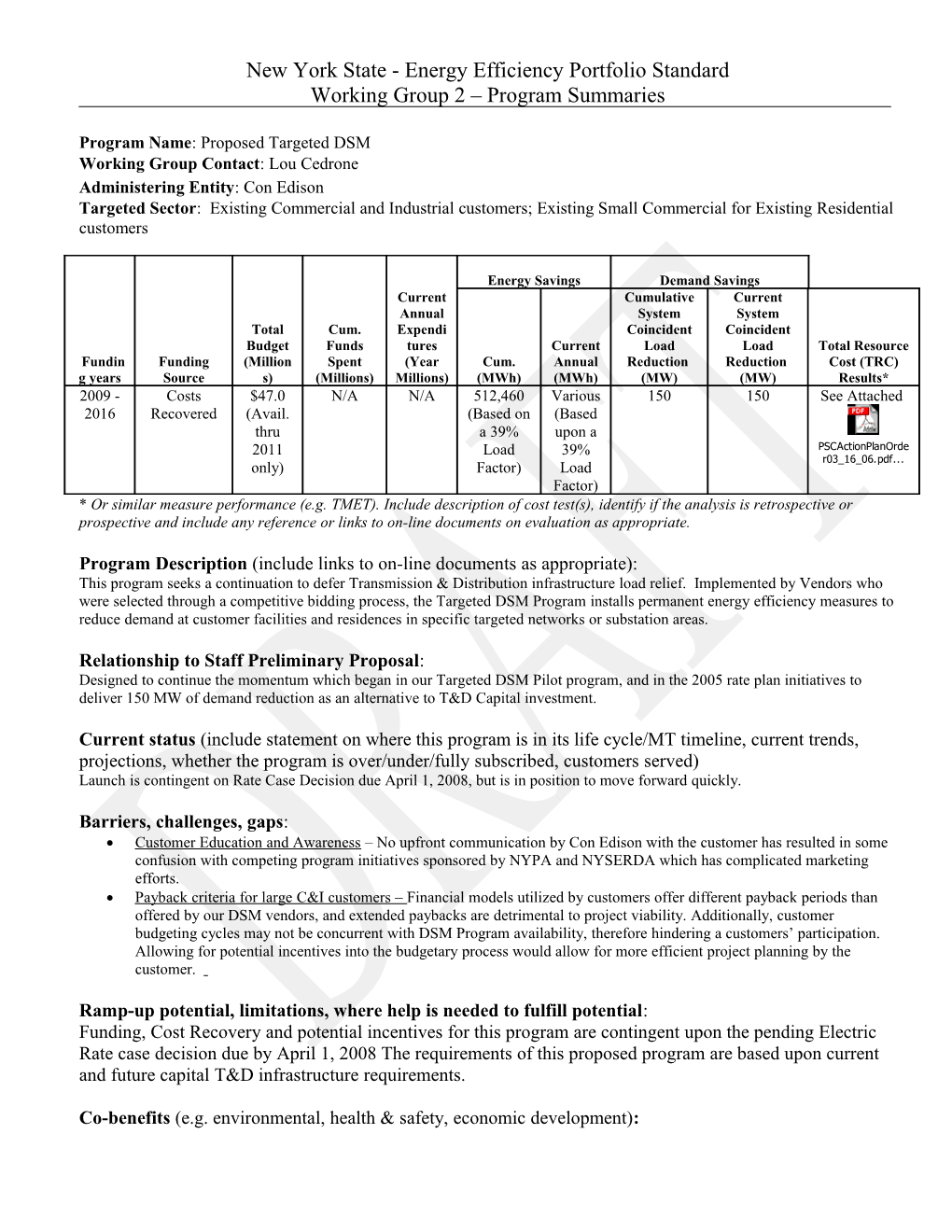 Program Name: Proposed Targeted DSM DRAFT