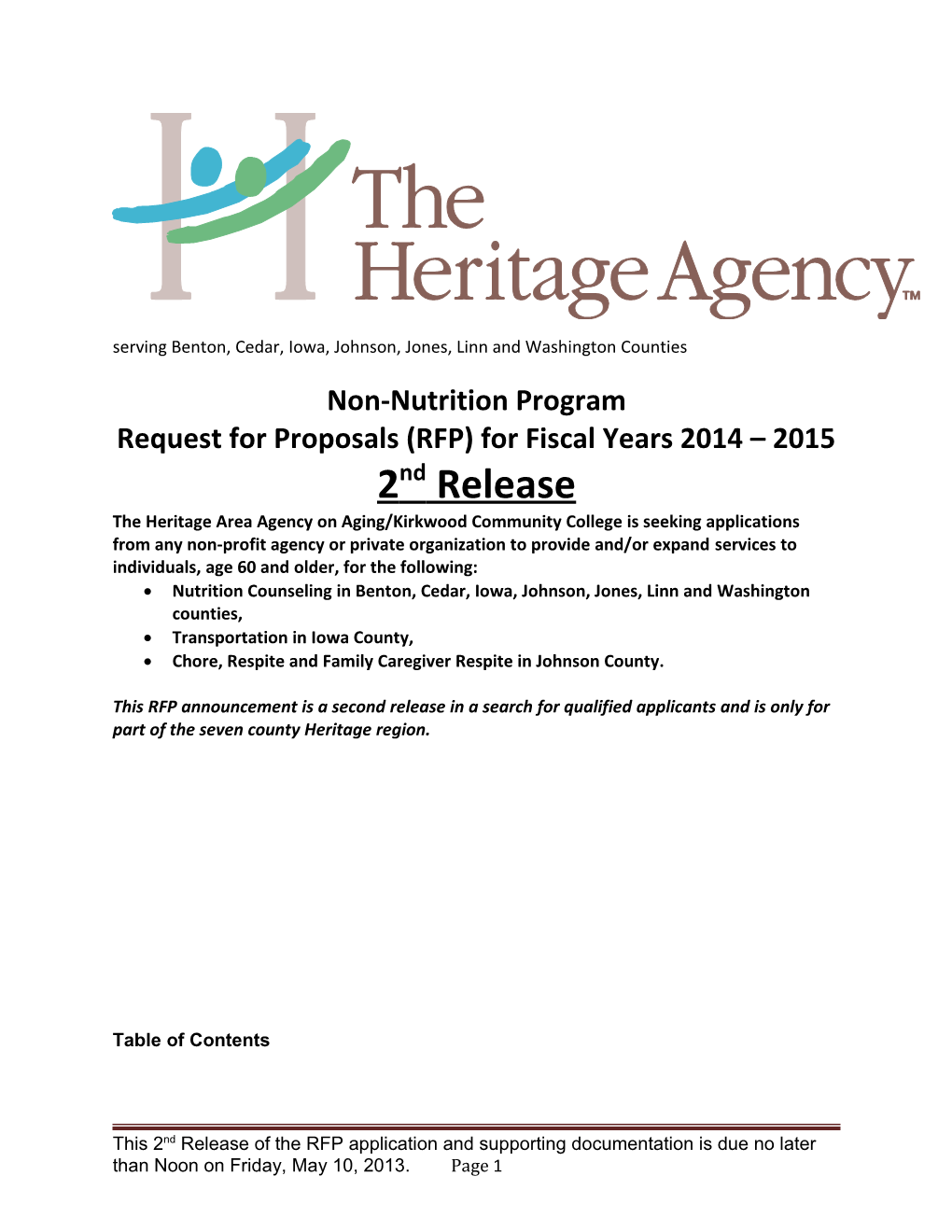 Request for Proposals (RFP) for Fiscal Years 2014 2015
