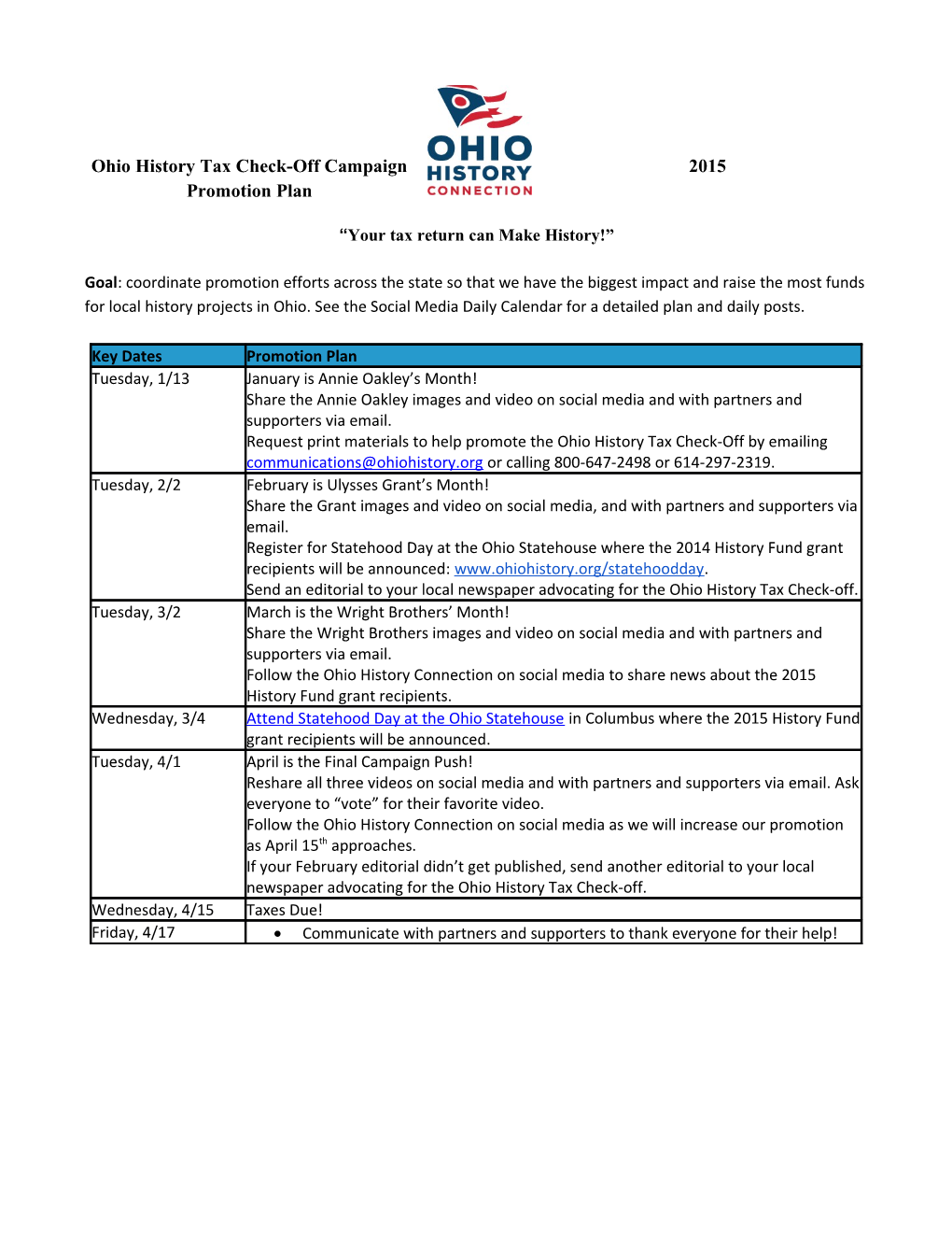 Ohio History Tax Check-Off Campaign 2015