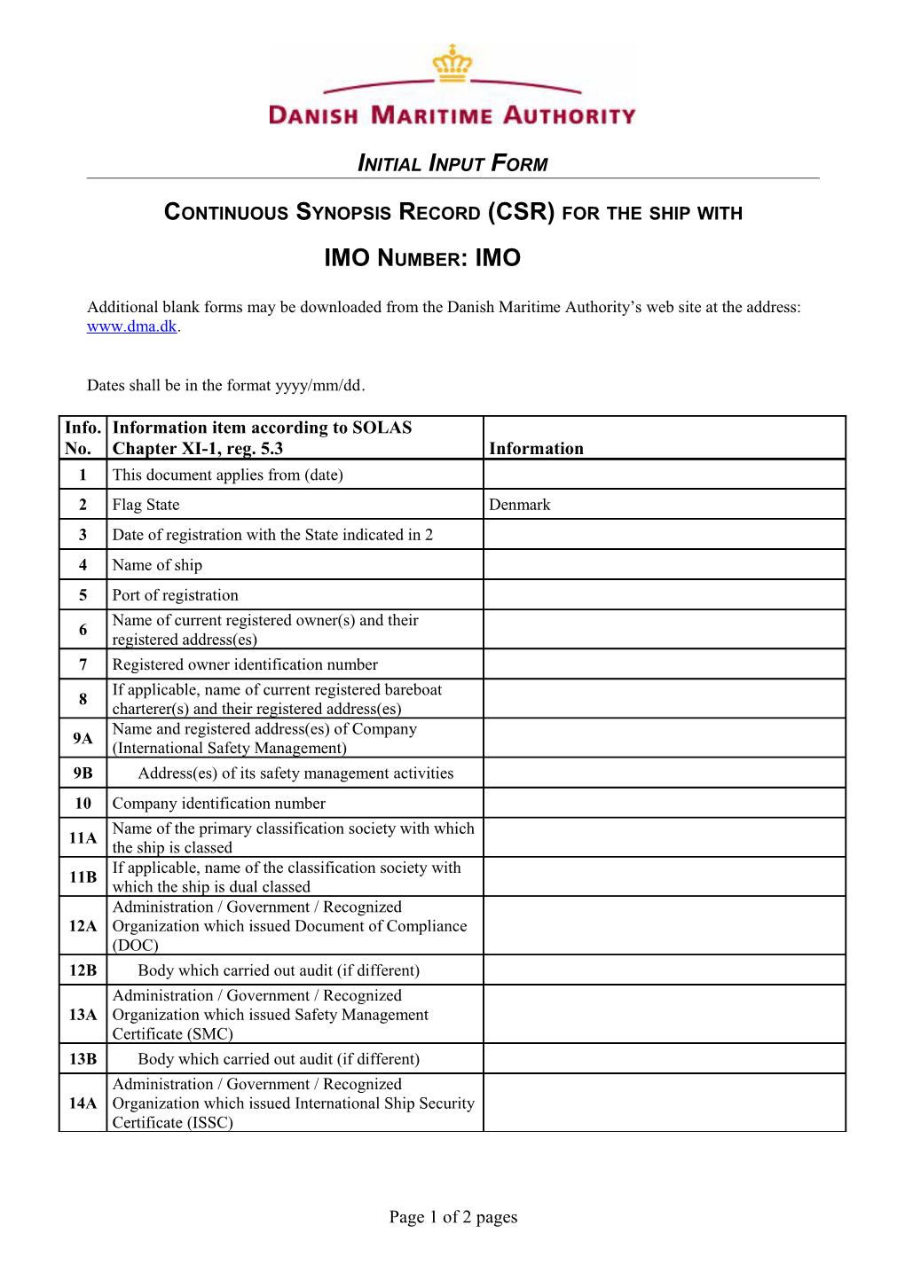 Initial Input Form CSR