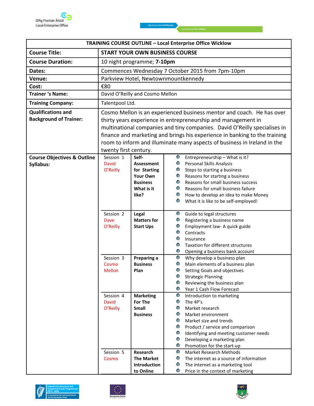 Programme Outline QA 58/01 Standard