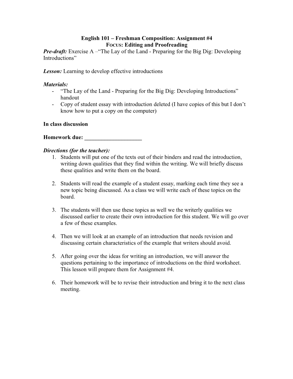 English 101 – Freshman Composition: Assignment #4