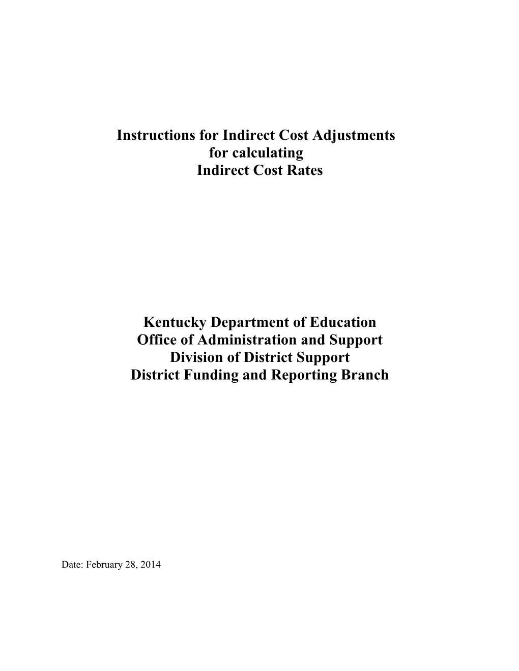 Instructions for Indirect Cost Adjustments