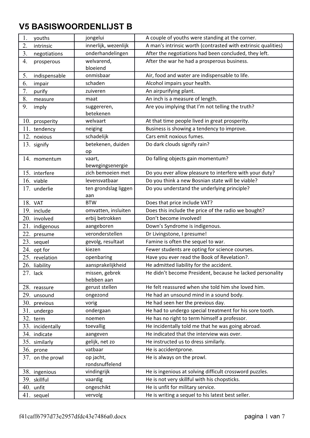 V5 Basiswoordenlijst B Pagina 1 Van 8