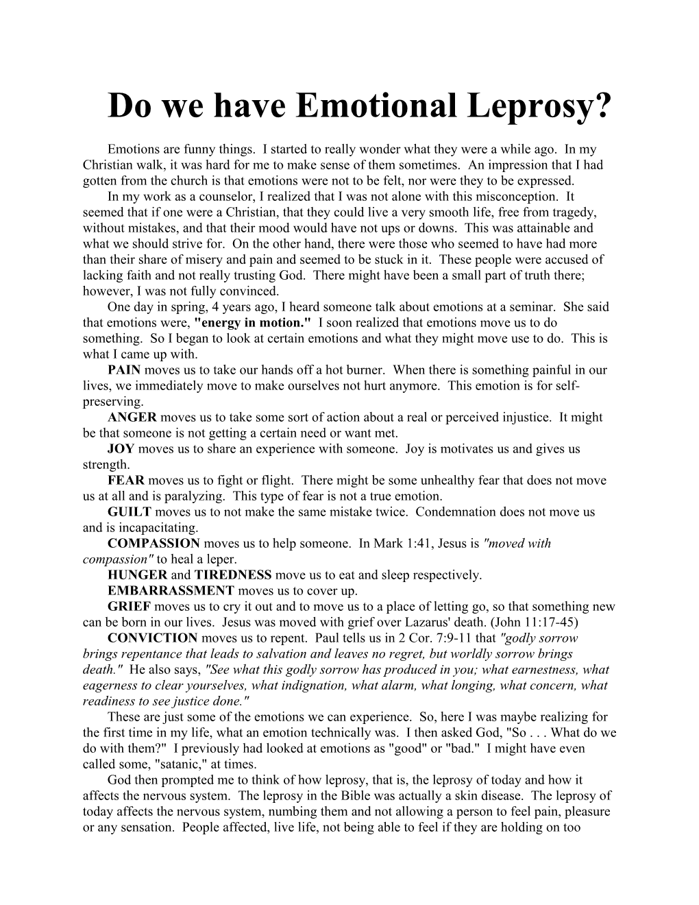 Do We Have Emotional Leprosy