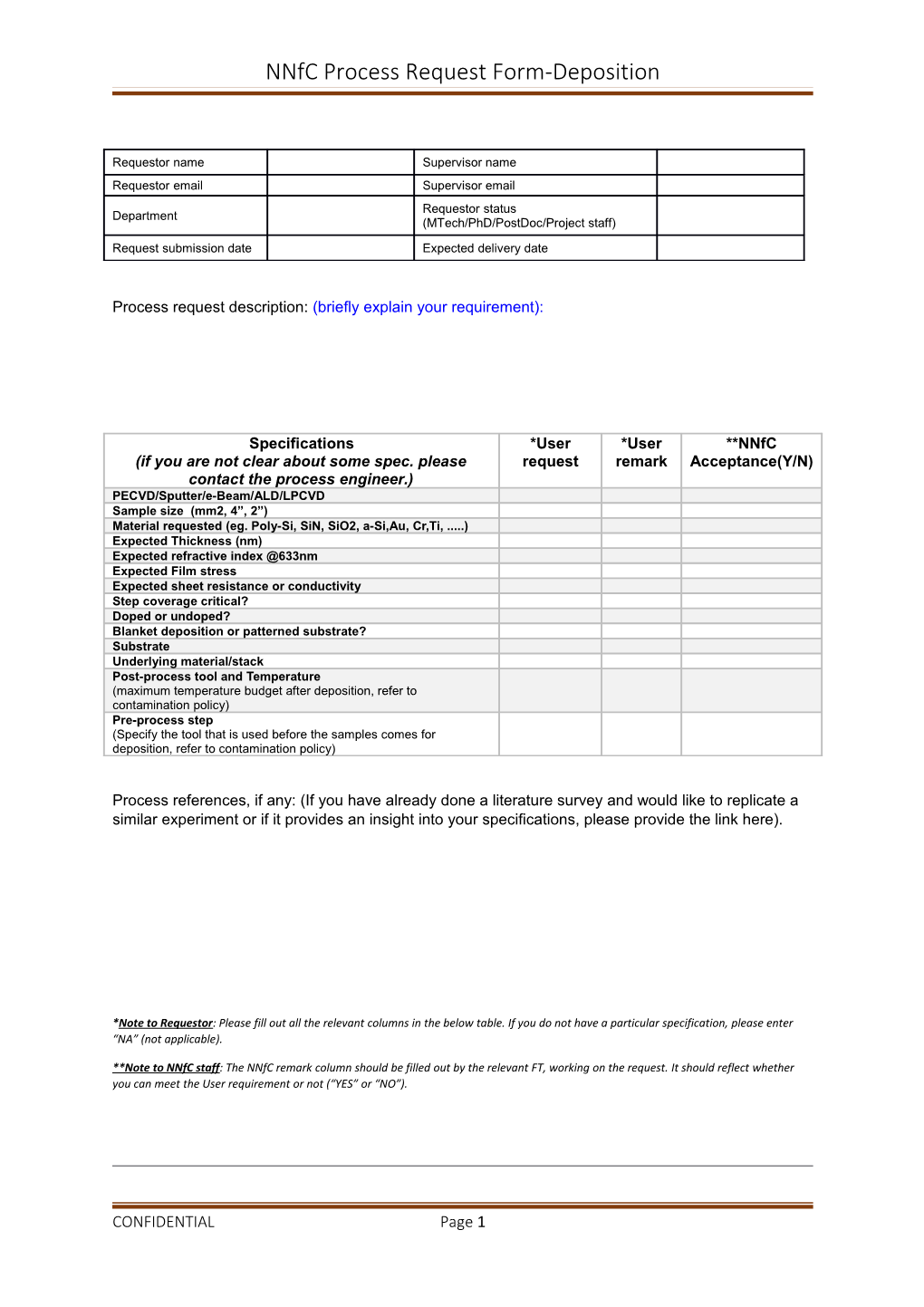 Nnfc Process Request Form-Deposition