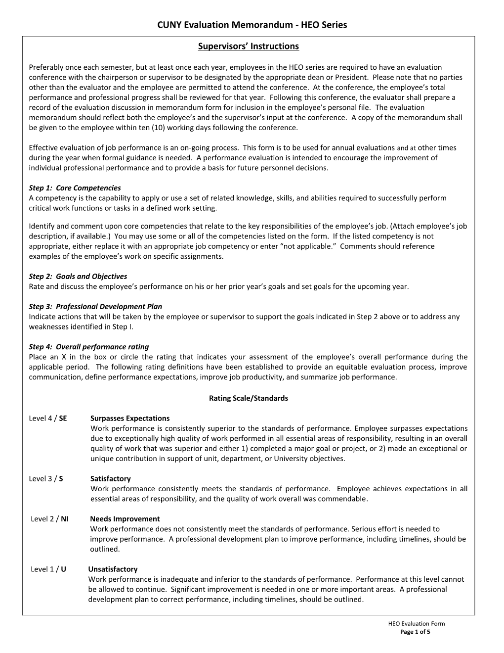 CUNY Evaluation Memorandum - HEO Series