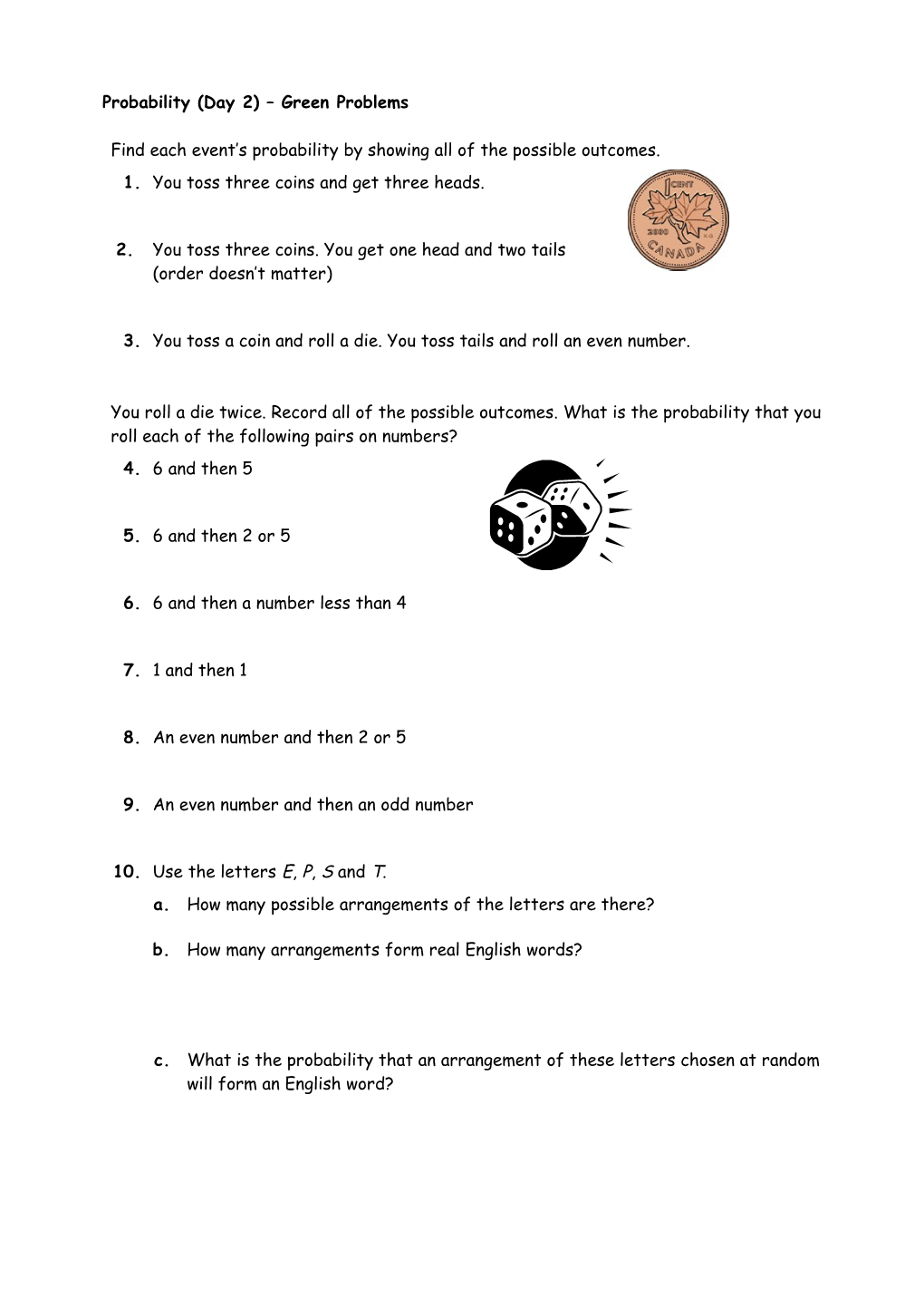 Probability (Day 2) Green Problems