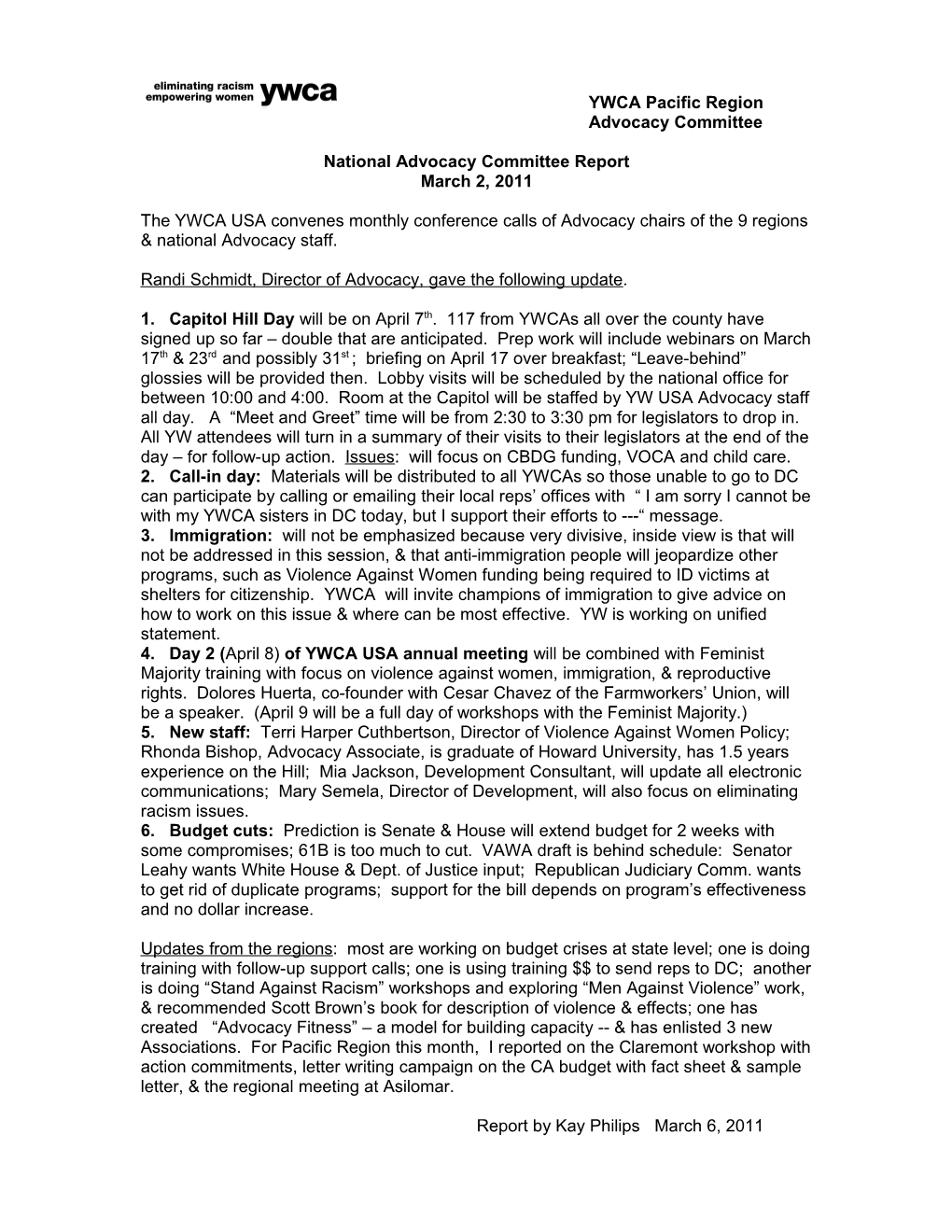 National Advocacy Committee Report