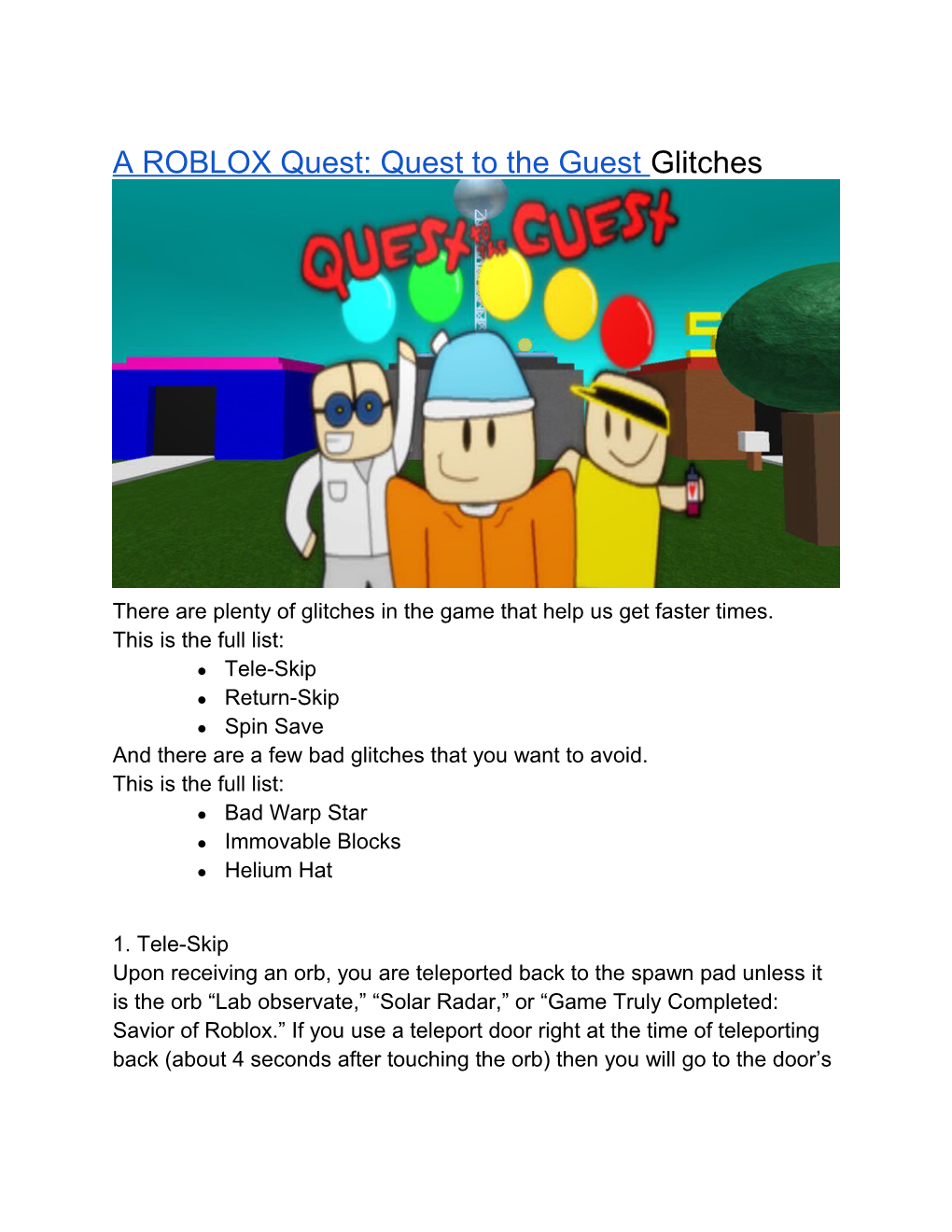 A ROBLOX Quest: Quest to the Guest Glitches