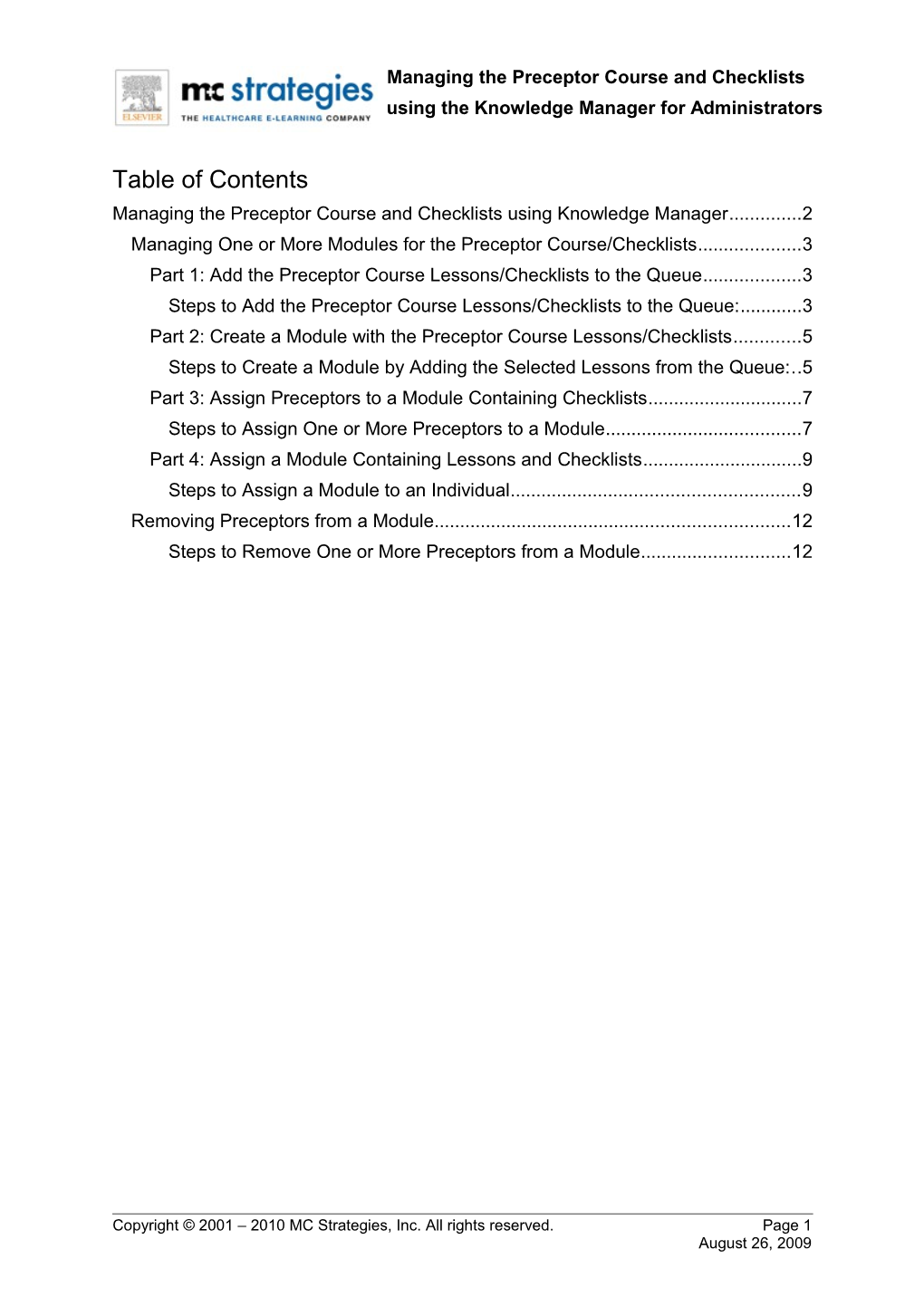 Managing the Preceptor Course and Checklists Using Knowledge Manager 2