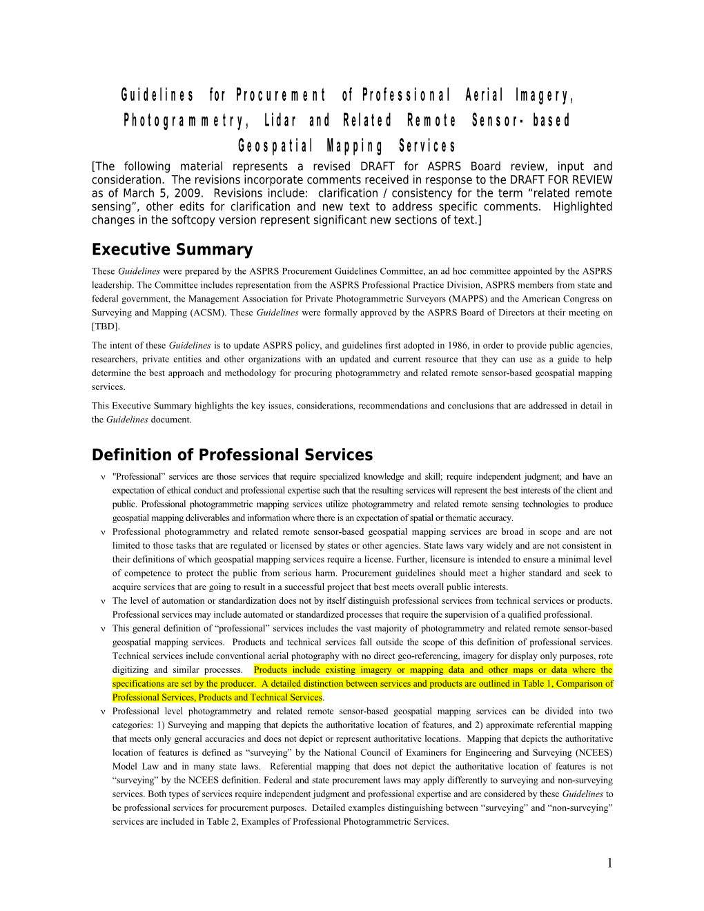 Guidelines for Procurement of Professional Aerial Imagery, Photogrammetry, Lidar and Related