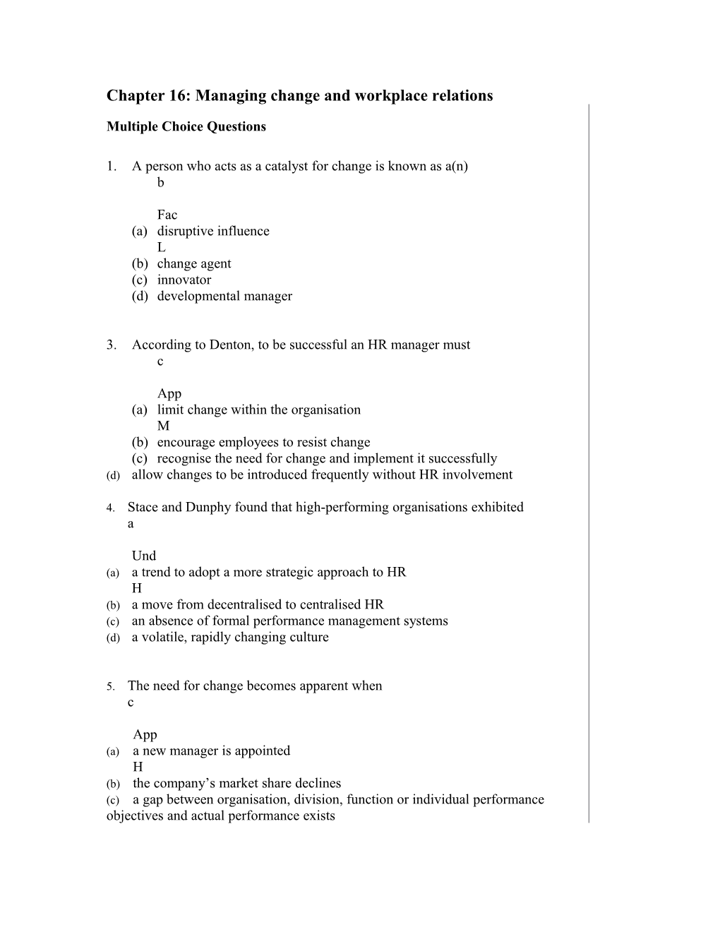 Chapter 16: Managing Change and Workplace Relations