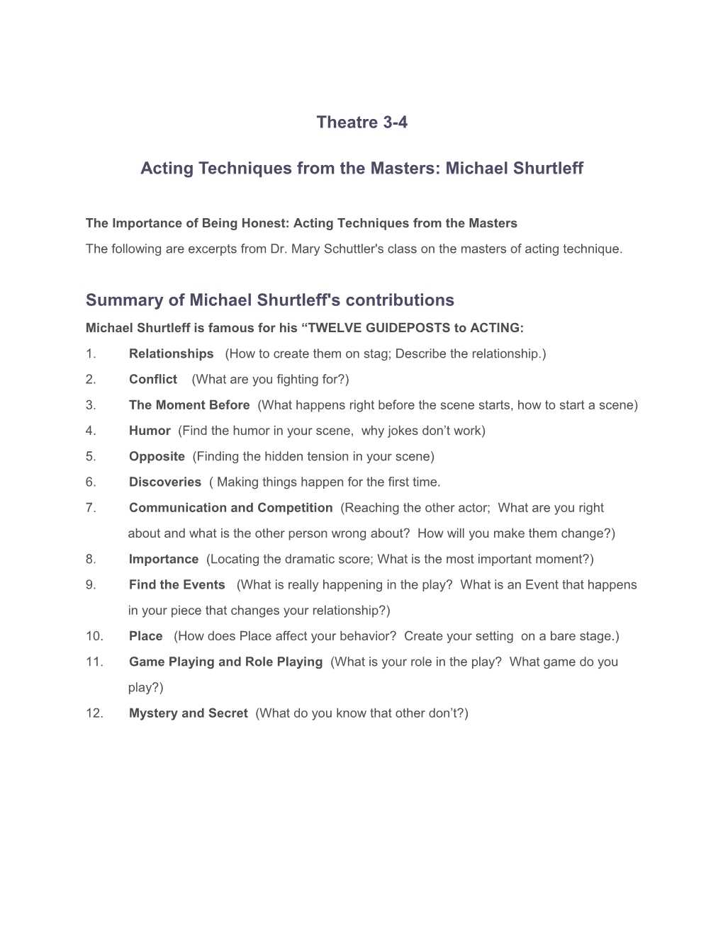 Acting Techniques from the Masters: Michael Shurtleff