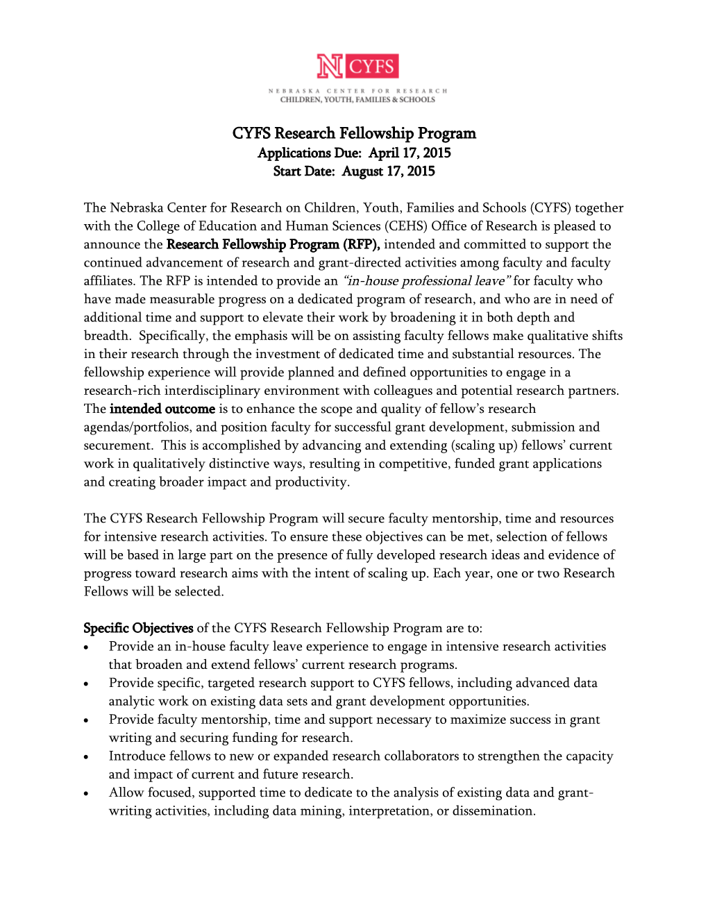 CYFS Research Fellowship Program