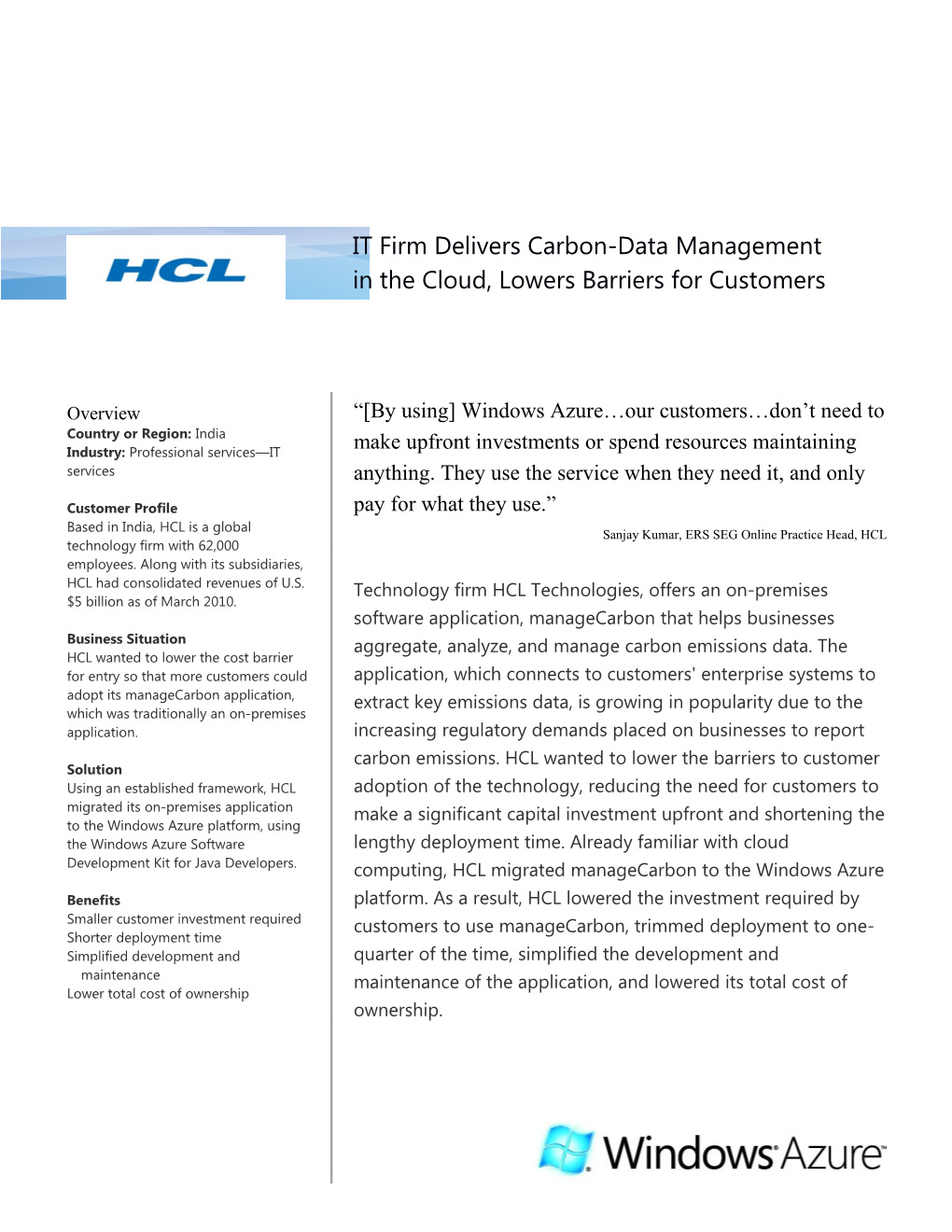 IT Firm Delivers Carbon-Data Management in the Cloud, Lowers Barriers for Customers