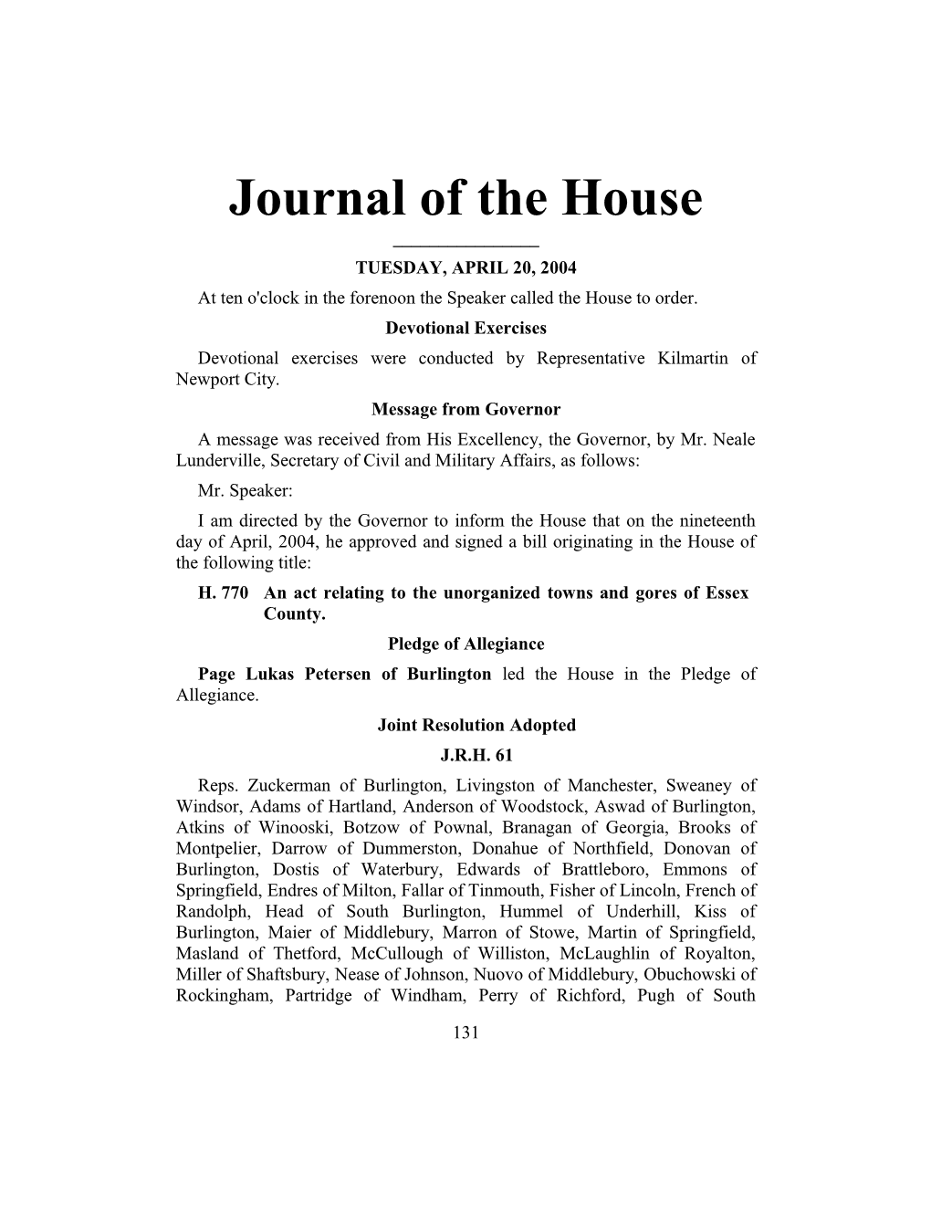 Journal of the House s8
