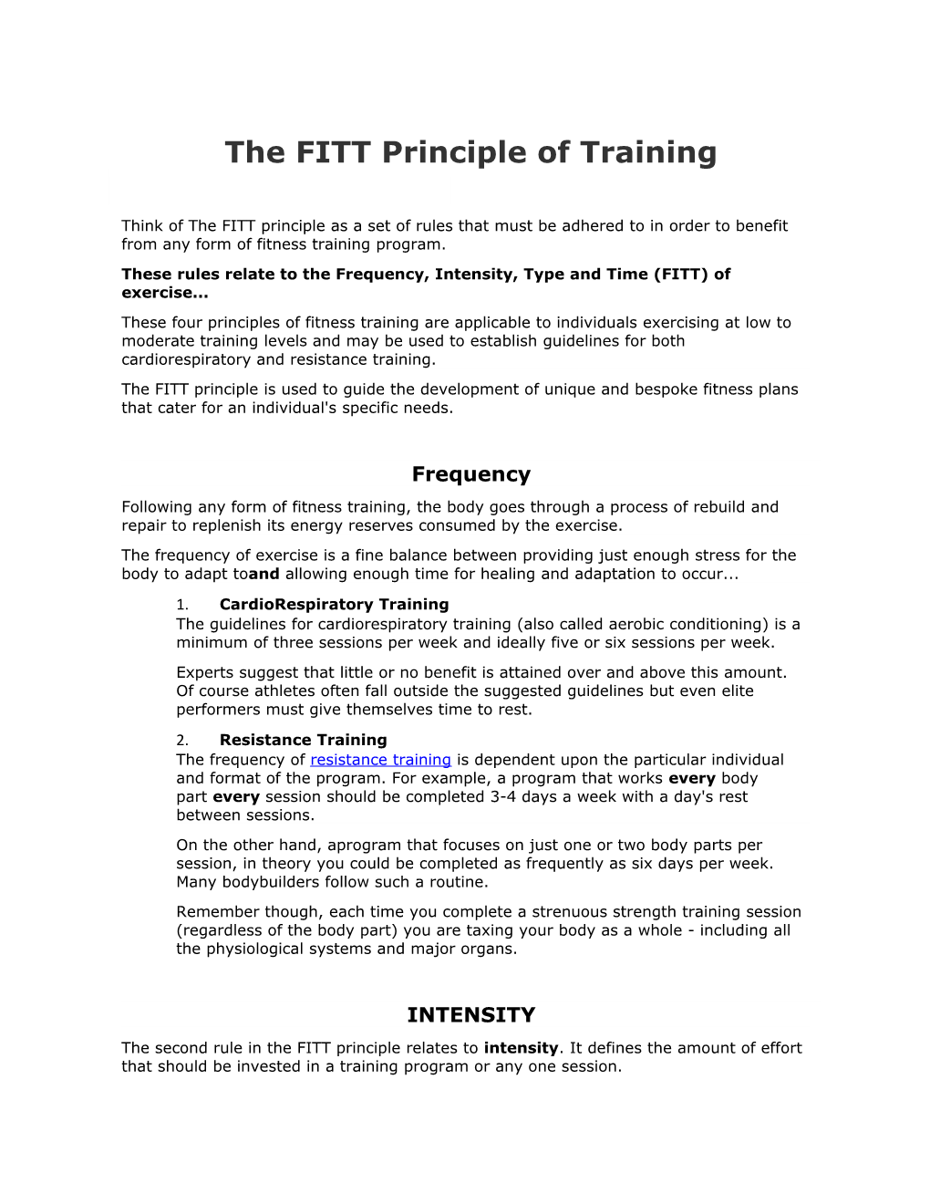 The FITT Principle of Training