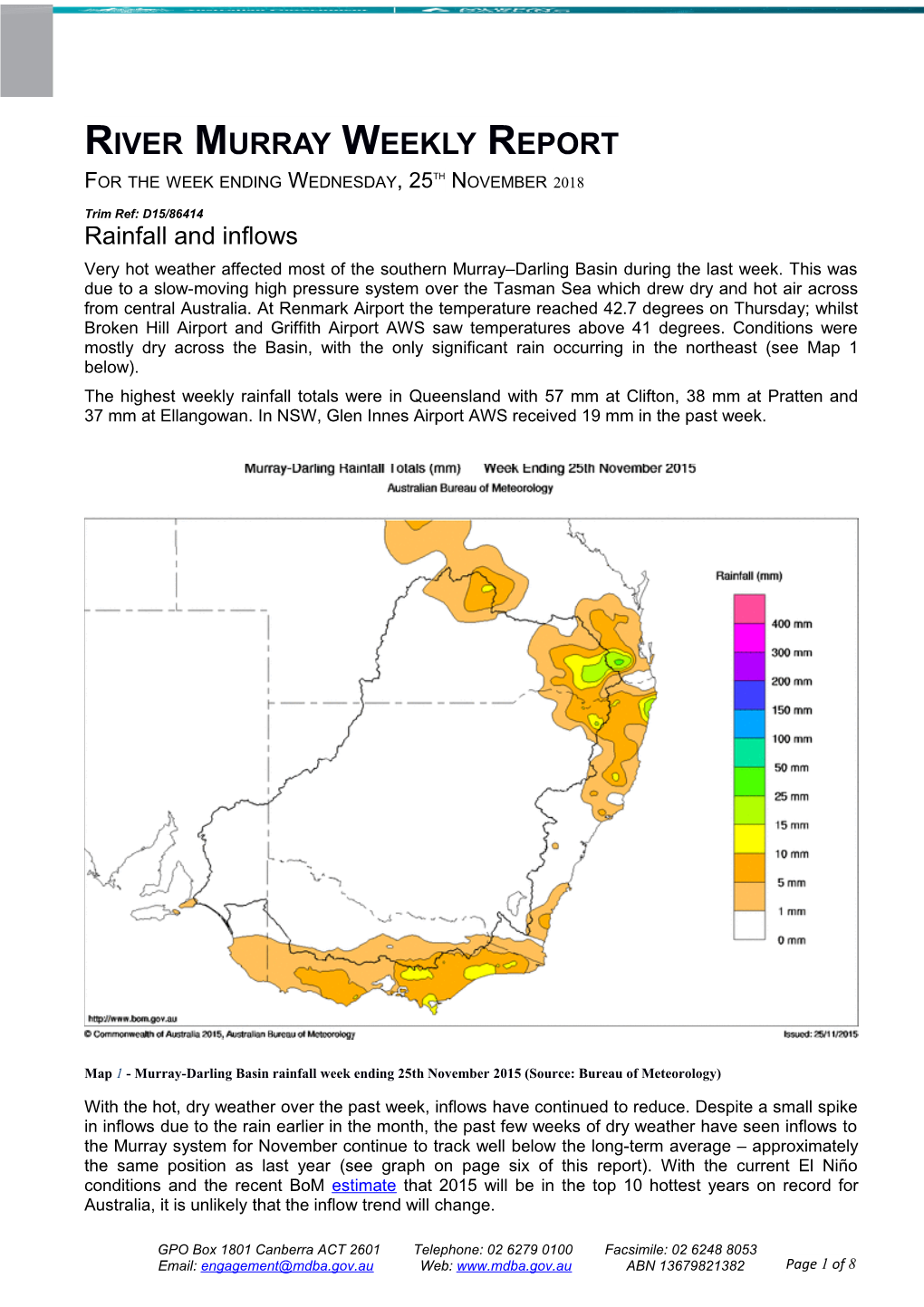 River Murray Operations Weekly Report 25Th November 2015