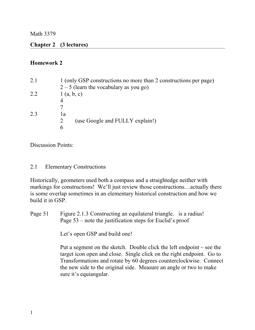 Chapter 2 (3 Lectures)