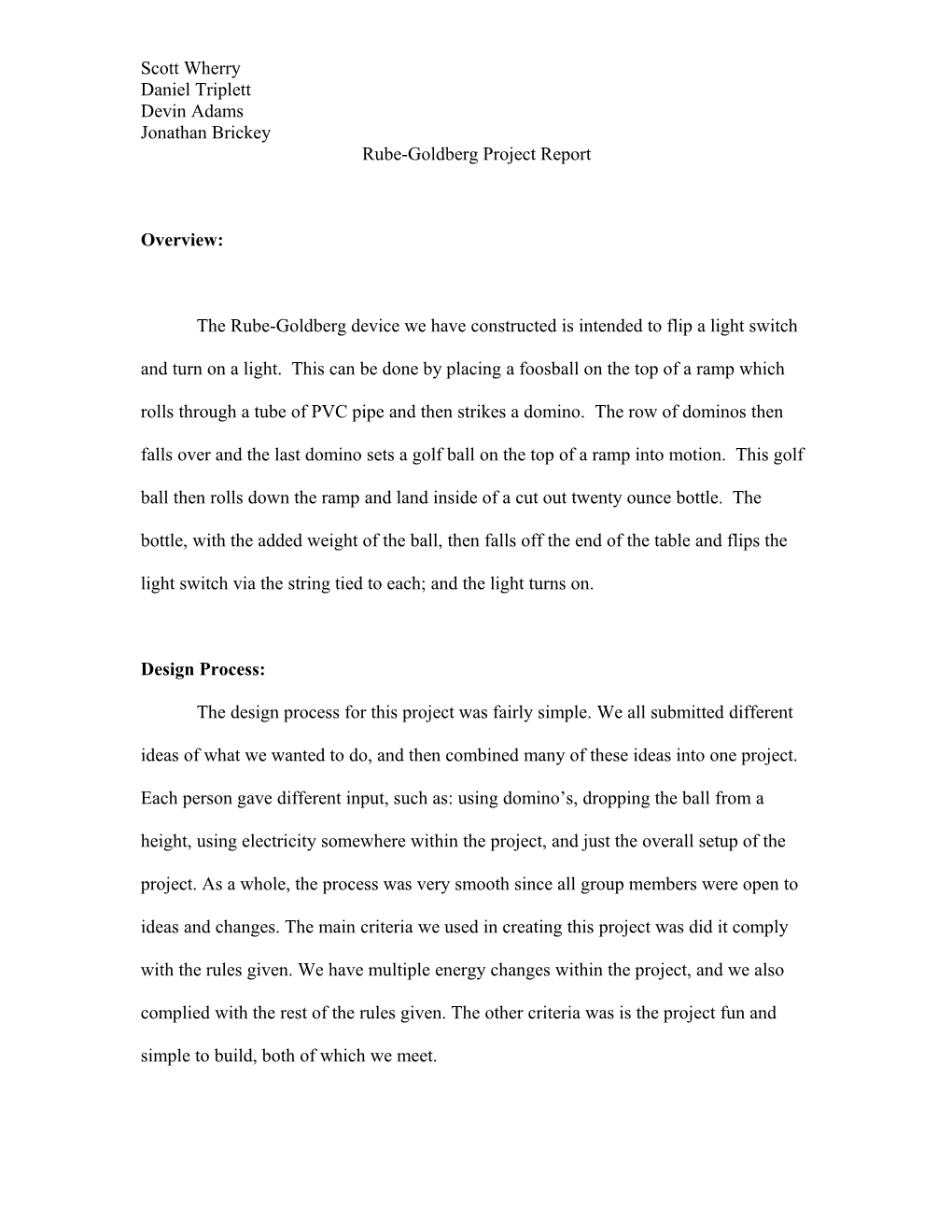 Rube-Goldberg Project Report