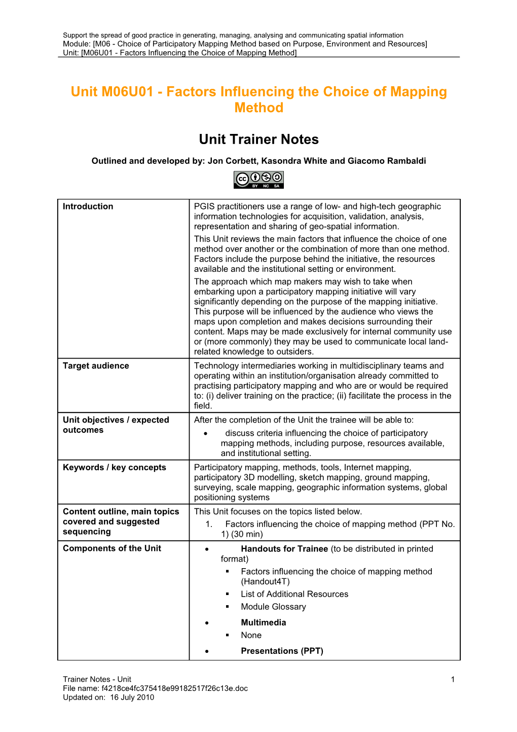 Unit Trainer Notes - Factors Influencing the Choice of Mapping Method