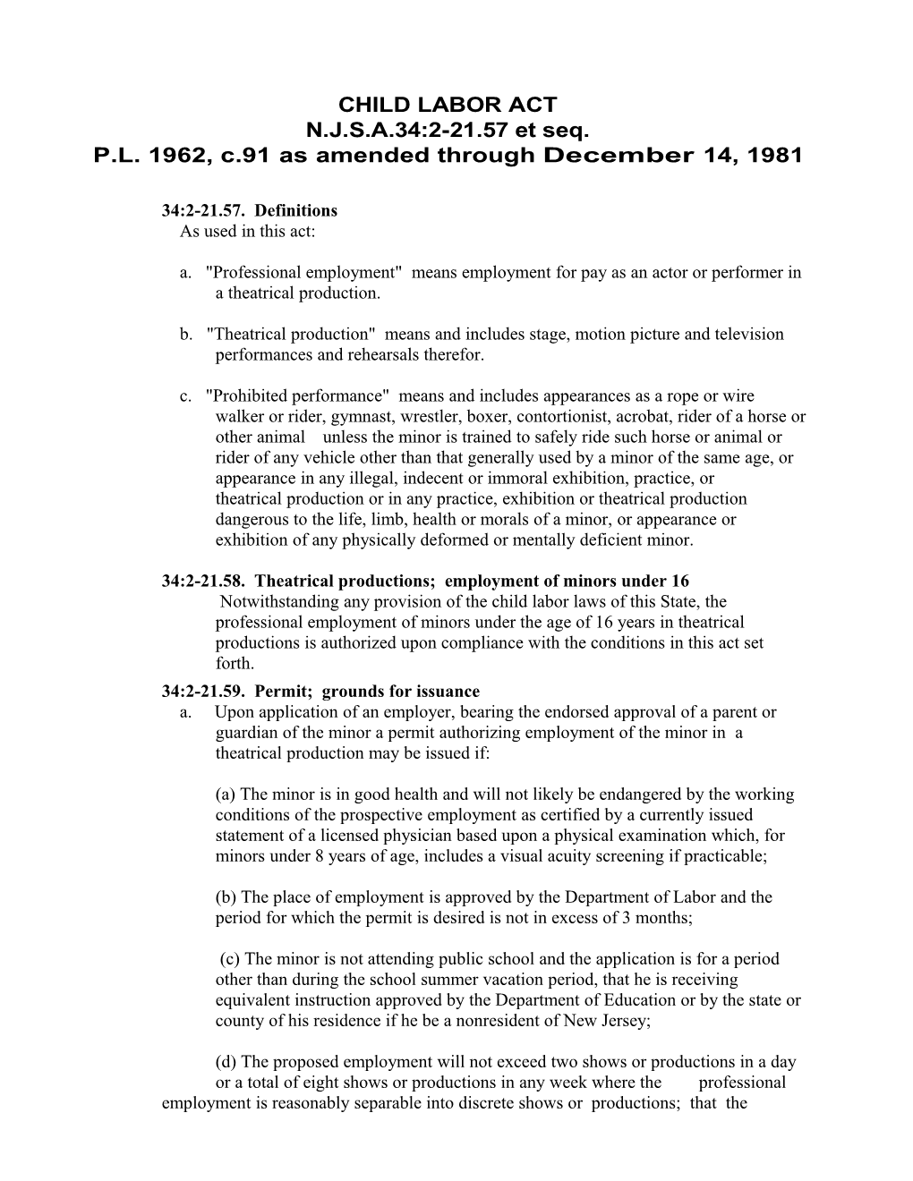 P.L. 1962, C.91 As Amended Through December 14, 1981