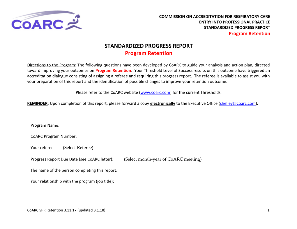 Standardized Progress Report Questions - Program Attrition