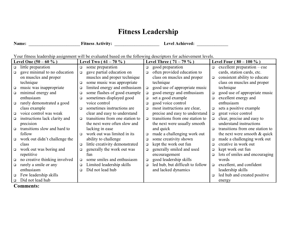 Fitness Leadership