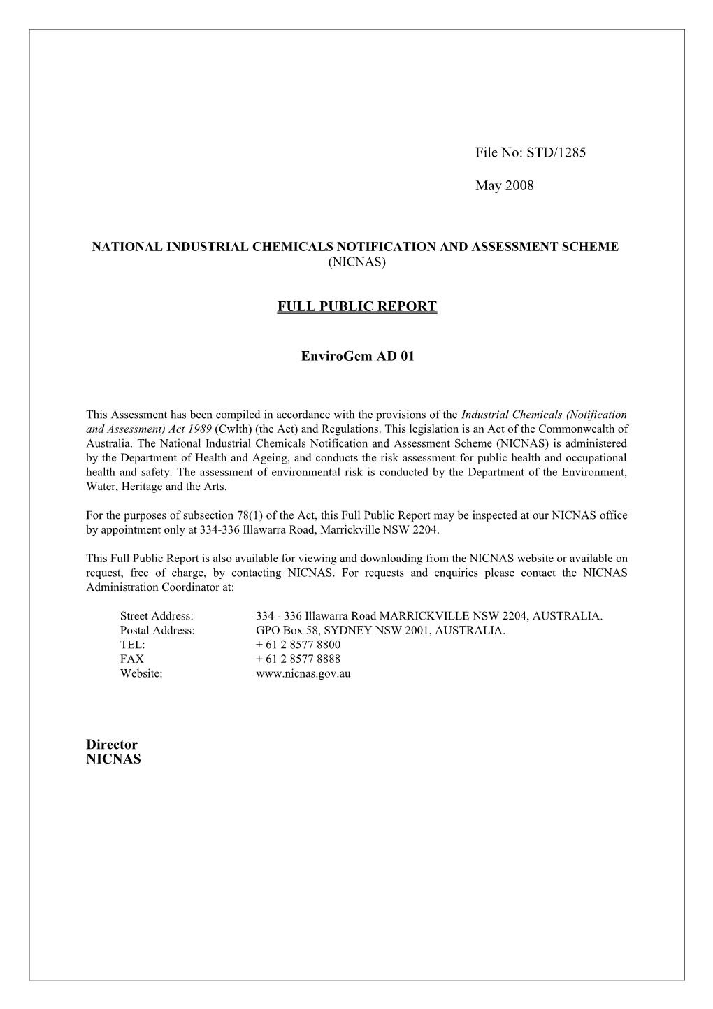 National Industrial Chemicals Notification and Assessment Scheme s15