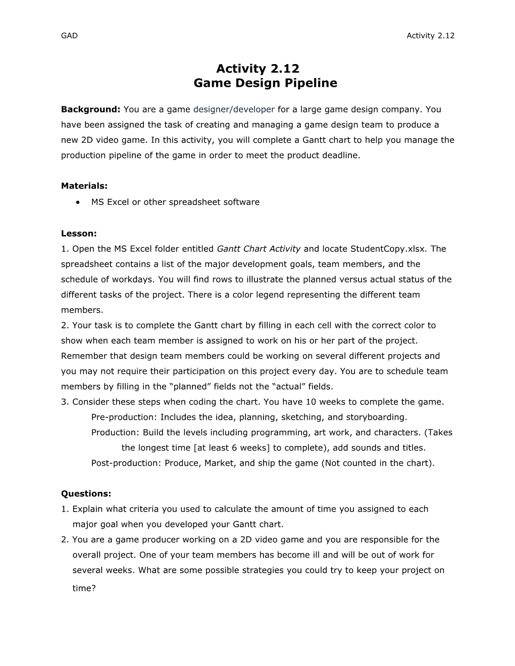 Game Design Pipeline
