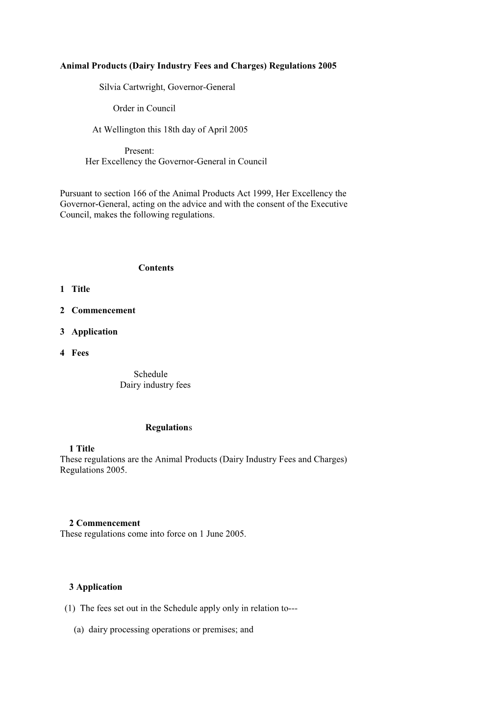 Animal Products (Dairy Industry Fees and Charges) Regulations 2005