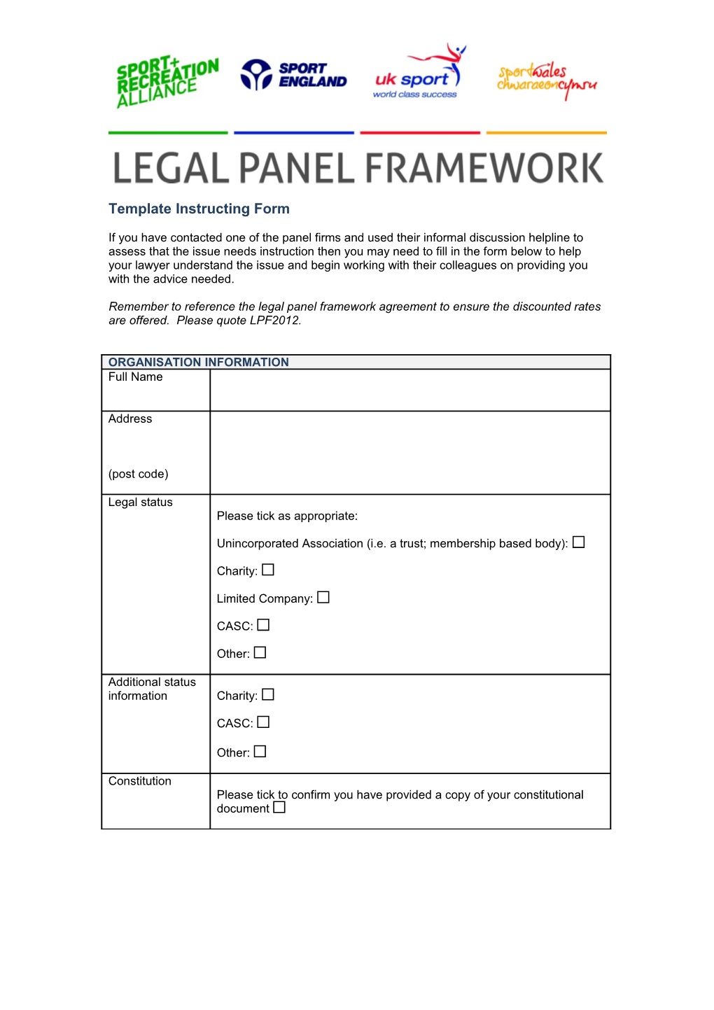 Template Instructing Form