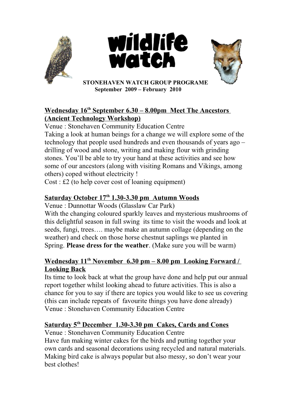 Stonehaven Watch Group Programe