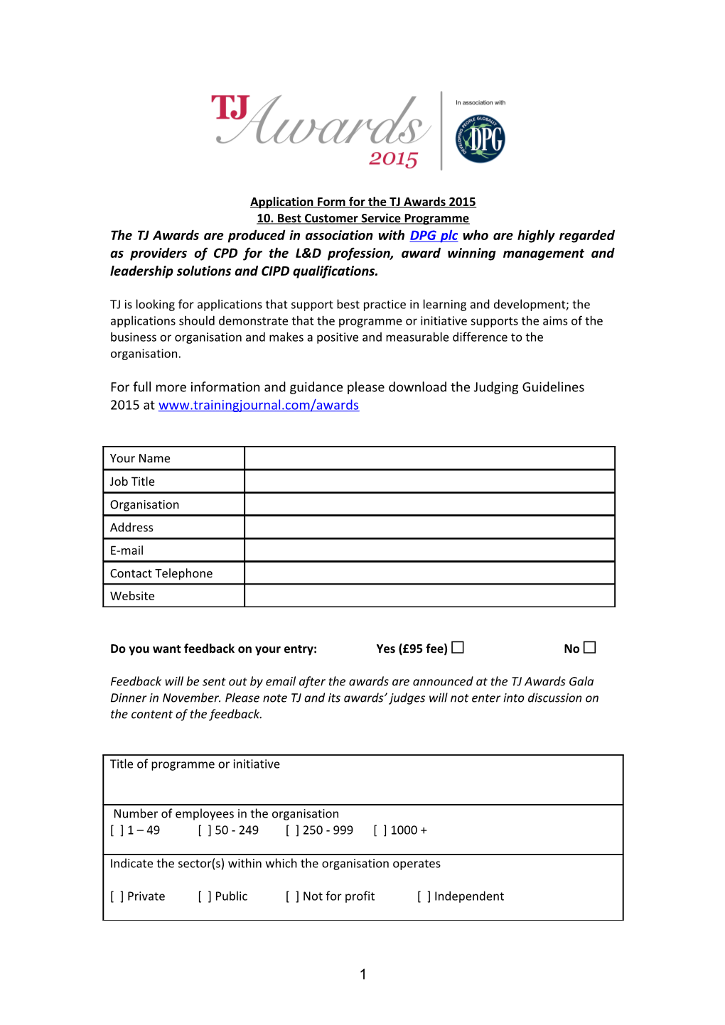 Application Form for the TJ Awards 2013 Logo