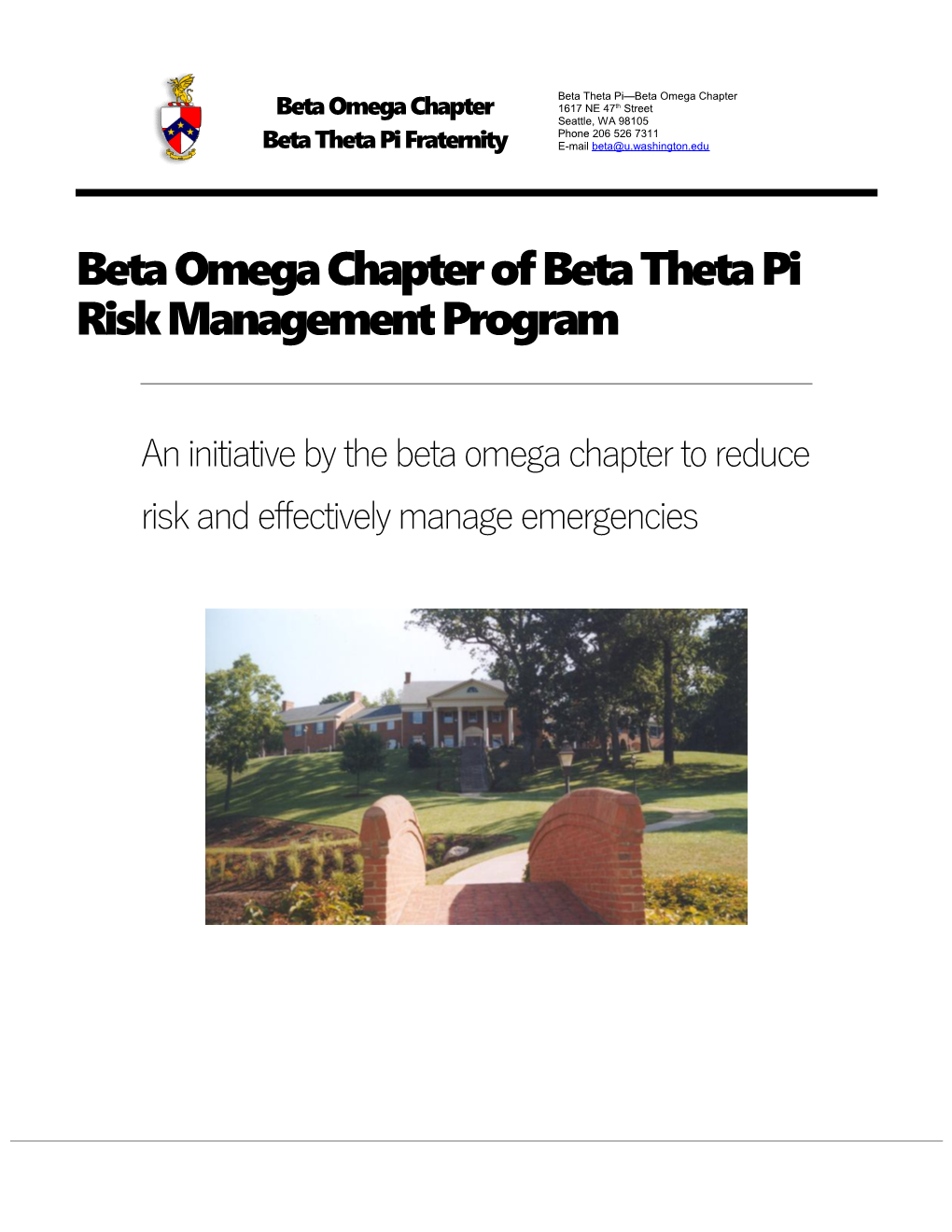 Beta Omega Chapter of Beta Theta Pi Risk Management Program