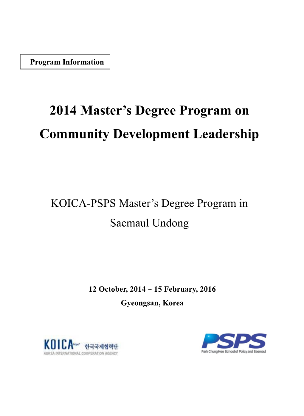 2014 Master S Degree Program on Community Development Leadership