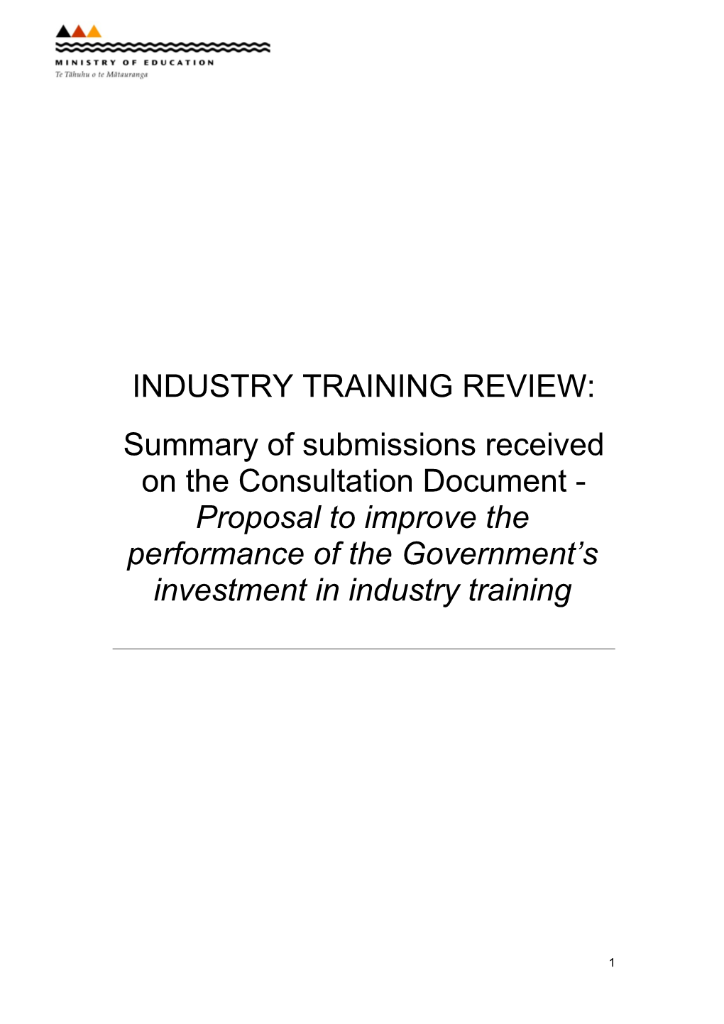 Proposal To Improve The Performance Of The Government’S Investment In Industry Training