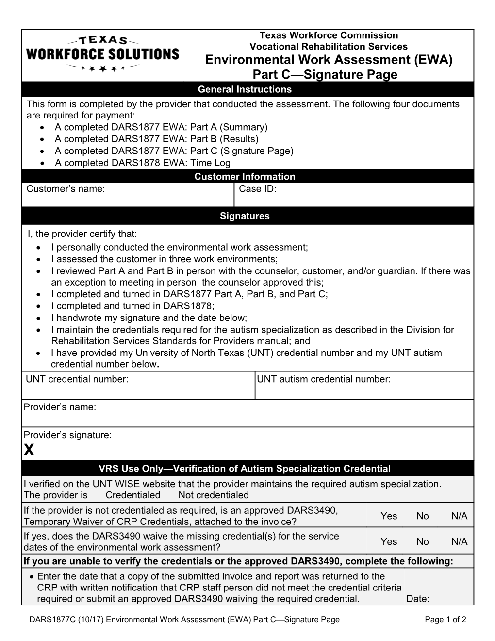 DARS1877C Environmental Work Assessment (EWA) Part C Signature Page