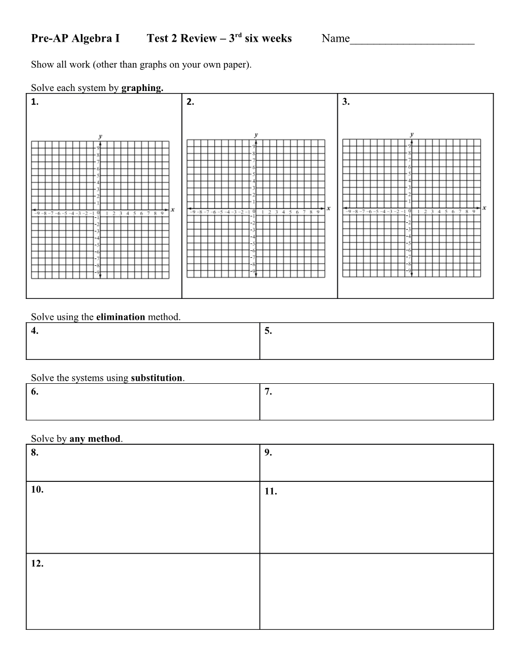 Pre-AP Algebra I Test 2 Review 3Rd Six Weeks Name______