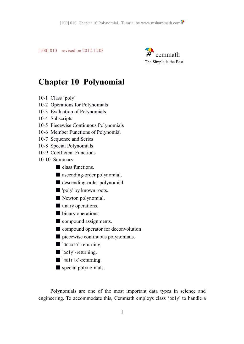 Chapter 10 Polynomial