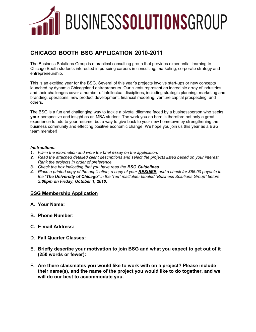Chicago Booth Bsg Application 2010-2011