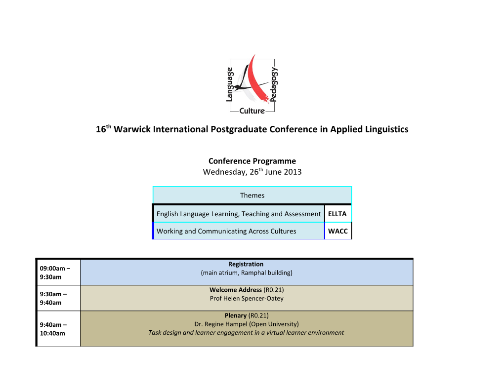 16Th Warwick International Postgraduate Conference in Applied Linguistics