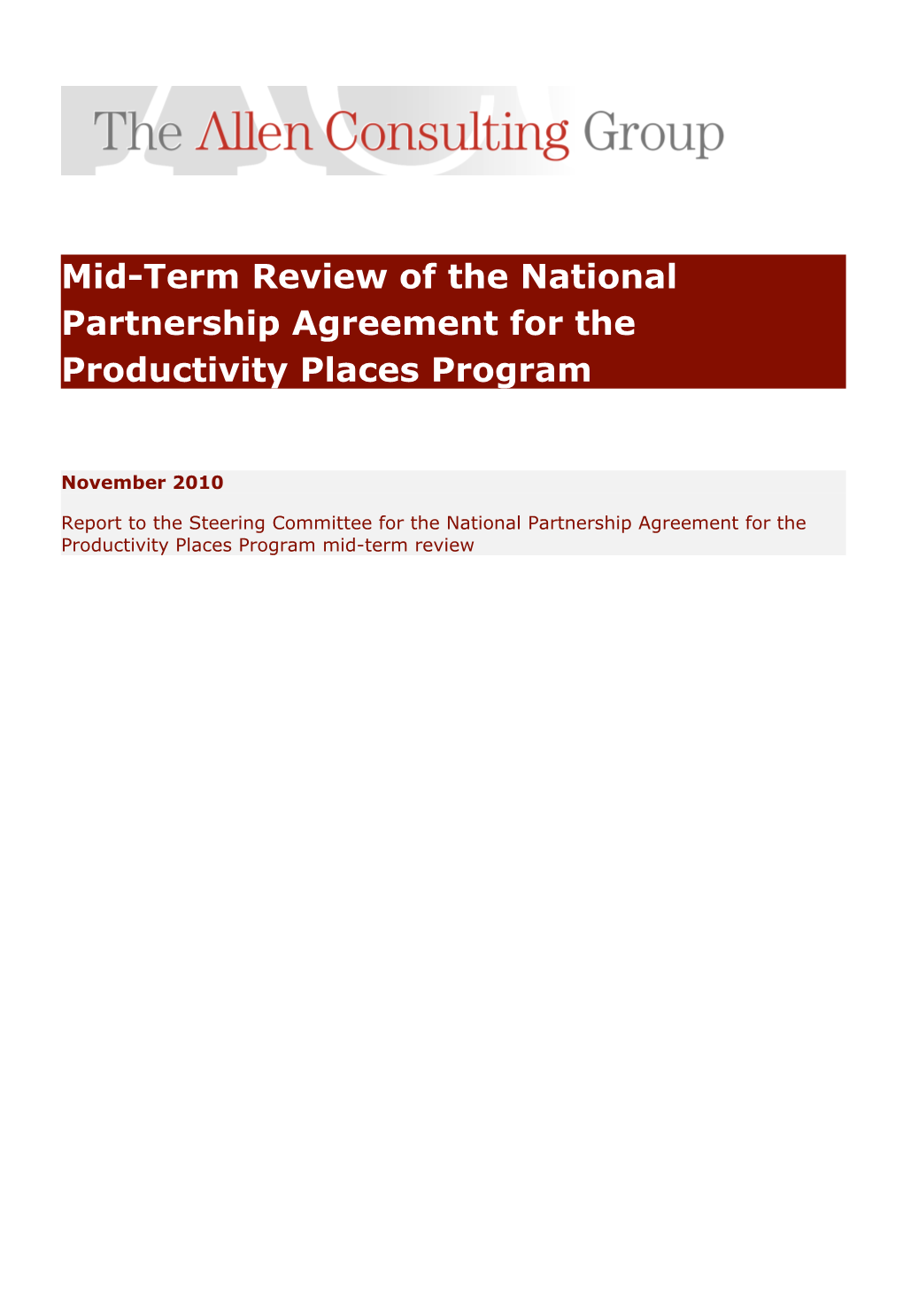 Mid-Term Review of the National Partnership Agreement for the Productivity Places Program