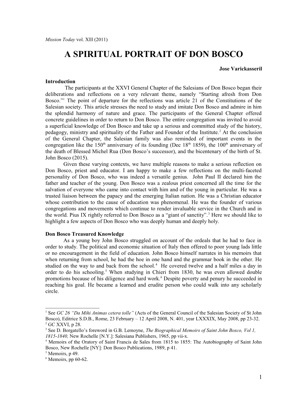 A Spiritual Portrait of Don Bosco