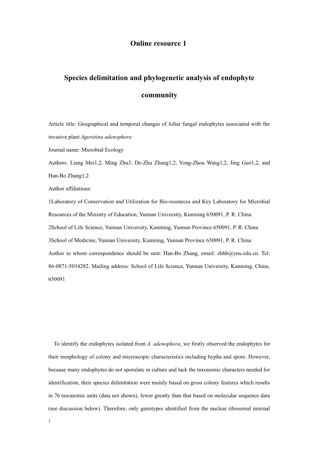 Species Delimitation and Phylogenetic Analysis of Endophyte Community
